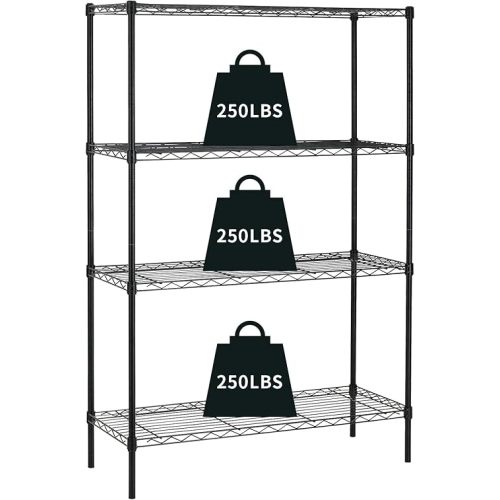 HCY 4-Tier Wire Shelving Unit Storage Shelves Shelf Organizer 54inx36inx14in Heavy Duty Metal Rack NSF Height Adjustable for Laundry Bathroom Kitchen Garage Pantry Organization(Black)