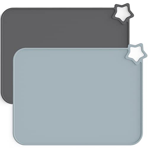 Moonkie Silicone Placemats for Baby & Kid, Stain-Proof Non-Slip Toddler Food Mats Eating Table Mat with 2 Packs(Ether/Sage