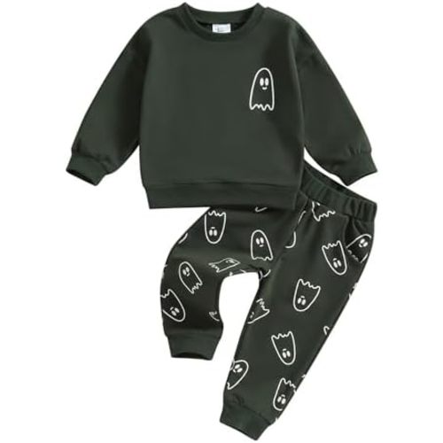 SAYOO Halloween Baby Boy Girl Clothes Funny Ghost Face Pullover Sweatshirt Jogger Pants 2Pcs Fall Holiday Sweatsuits Outfit