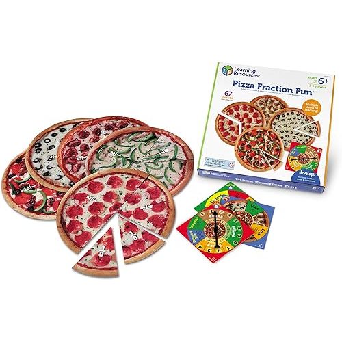 Learning Resources Pizza Fraction Fun Game, 13 Fraction Pizzas, 67 Piece Game, Ages 6+