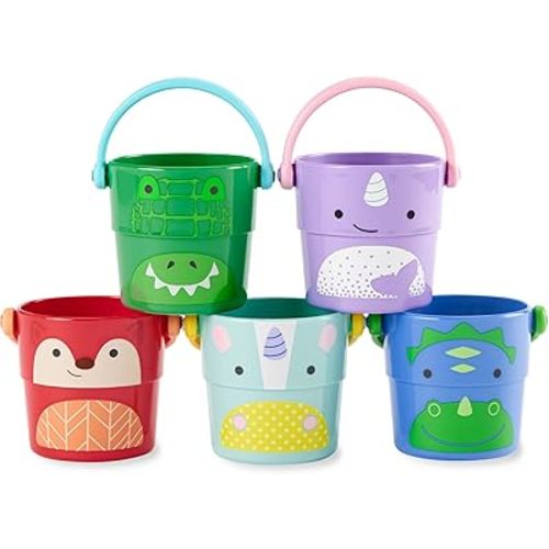 Skip Hop Baby Bath Toy Buckets, Zoo Stack & Pour Buckets, Pastel