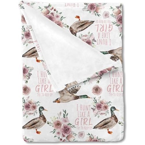 HawSkgFub Funny Mallard Duck Hunter Pink Floral Baby Girl Blanket Shower Gift, Rose Flower Flannel Fleece Nursery Bed Receiving Swaddle, Soft Lightweight Newborn Infant Toddler Kids Crib Bedding 30x40