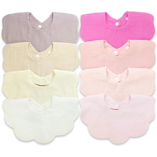 EllieHouse Baby Bibs for Girls Boys 8 Pack Muslin Drool Teeth Drooling Teething Bibs Muslin Cotton for Toddler Infant