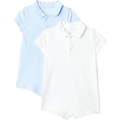 Amazon Essentials X Sofia Grainge Baby Boys' Baby Boys 2-Pack Short Sleeve Romper, Light Blue/White, 0-3 Months