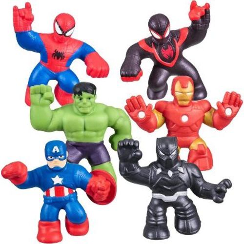Heroes of Goo Jit Zu Marvel Mega Mini 6-Pack Stretchy & Squishy Heroes (Iron Man, Spider-Man, Captain America, Miles Morales, Hulk & Black Panther)