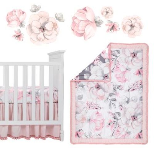 Lambs & Ivy Signature Botanical Baby Watercolor Floral 4-Piece Crib Bedding Set