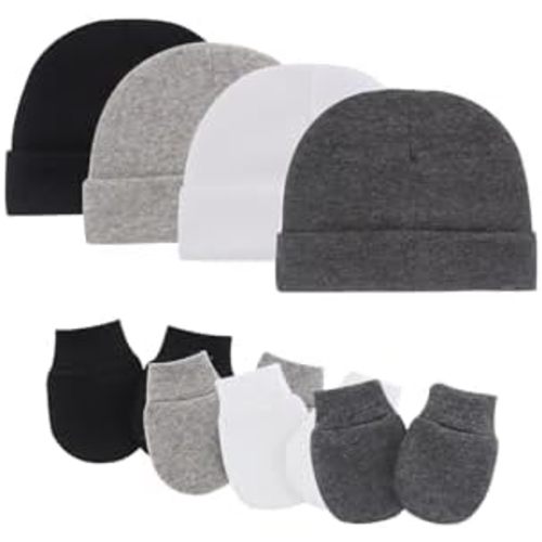 Baby Hats with Scratch Mittens Set Boys Girls Cute Infant Beanie Caps Unisex Newborn Hospital Hats for Baby