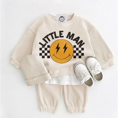 LITTLE MAN Baby Checkerboard Smile Face Waffle Sets