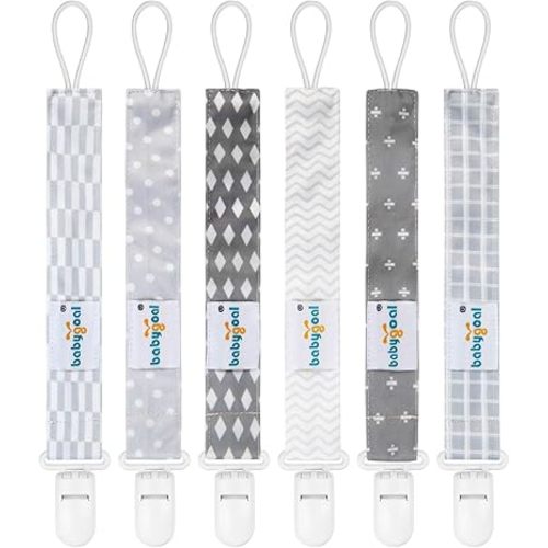Babygoal Neutral Pacifier Clips, 6 Pack Binky Paci Holder and Leash for Boys and Girls Fits for Most Pacifier, Binkie Styles & Baby Teethers & Toys and Gift 6PS09