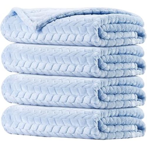 Chumia 4 Pcs Baby Blanket Flannel, Cozy Throw Fuzzy Blanket for Newborn Sherpa Blanket Crib Christmas Birthday Baby Shower(24 x 32 Inch,Blue)