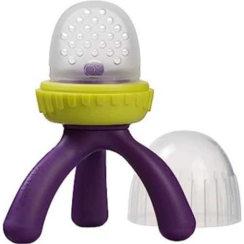 b.box Silicone Fresh Food Feeder | Ages 4 Months+ | Tripod Design Easy for Baby to Hold | Perfect for Fresh or Frozen Foods | Cap Included for On The Go | Dishwasher Safe (Passion Splash)