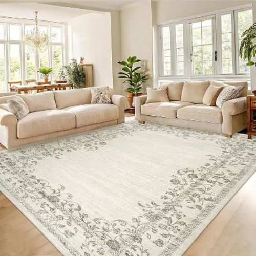Washable Rugs for Living Room Modern Floral Area Rug Indoor Farmhouse Bordered Rug