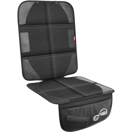Car Seat Protector with Thickest Padding,Waterproof 600D with Storage Pockets,Non-Slip Pets Fabric Child Baby Cover Leather Reinforced Vehicle Seat 1 Pack (Black)