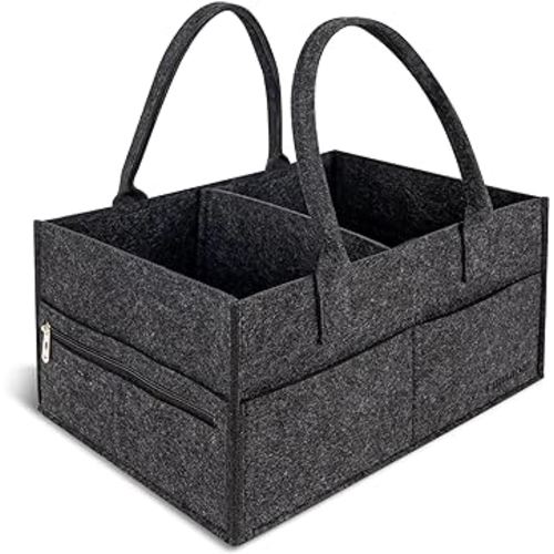 Runsabay Diaper Caddy Organizer, Nappy Caddy Storage for New Registry Must Have, Car Basket for Baby Diapers and Wipes, Baby Shower Basket for New Moms (Black, Regular)