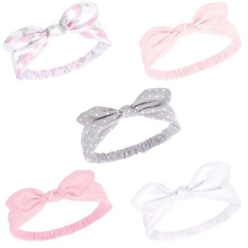 Hudson Baby Infant Girl Headbands 5pk, Pink Rose, 0-24 Months