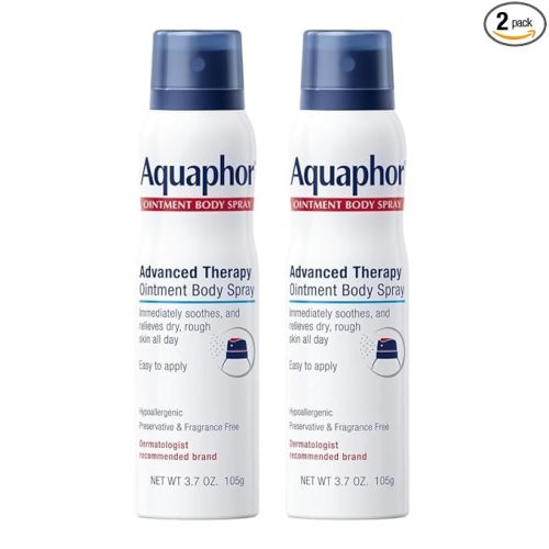 Aquaphor Advanced Therapy Ointment Body Spray, Fragrance Free, Hypoallergenic, Spray Moisturizer for Dry Skin, Moisturizes and Heals Dry, Rough Skin, 3.7 Oz Can (Pack of 2)