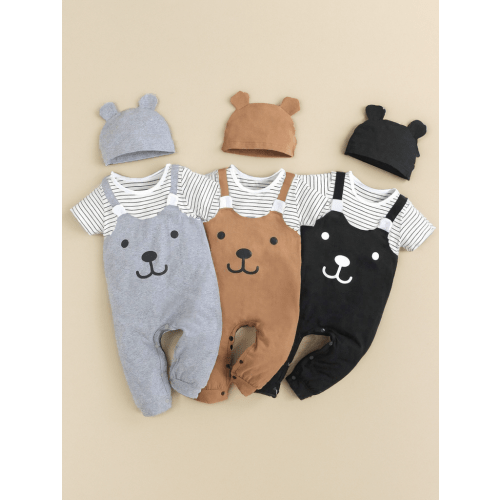 2 in 1 Baby Boy Brown Teddy Bear Cotton Onesie with matching hat