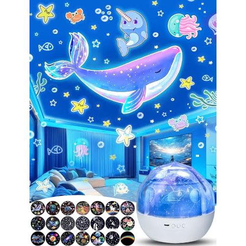 Night Light for Kids + 21 Sets of Films, Kids Night Light Projector for Bedroom, Ceiling, Projector Night Night for Baby Girls with 360° Rotation, Dimmable for Birthday, Christmas, Nursery, Room Decor