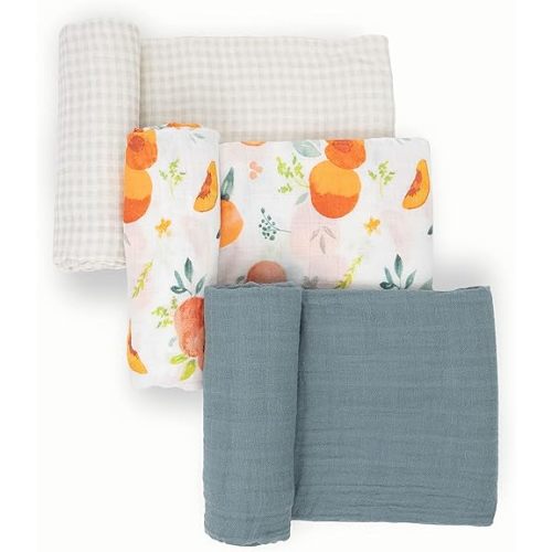 Little Unicorn Premium Muslin Swaddle Blanket 3 Pack | for swaddling, Play, Nursing & More | Giftable Set of 3 (Georgia Peach 2)