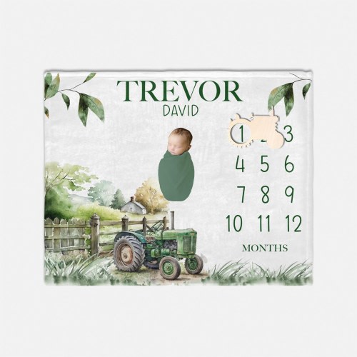 Green Tractor Baby Milestone Blanket, Farm Tractor Milestone Blanket, Monthly Baby Blanket, Boy Tractor Blanket, Baby Milestone Blanket C40