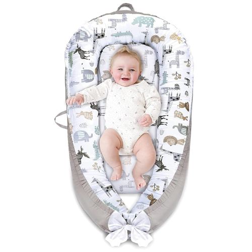 Baby Nest for Baby 0-12M, Portable Newborn Lounger Bassinet Mattress, Adjustable Soft Floor Seat for Baby Girls & Boys (Animals Orange)