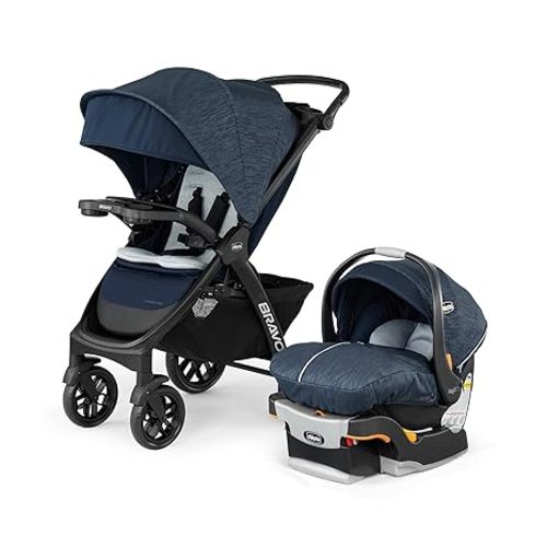 Chicco Bravo LE Trio Travel System, Bravo LE Quick-Fold Stroller with KeyFit 30 Zip Infant Car Seat, Car Seat and Stroller Combo | Harbor/Navy