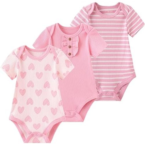 Ruliby Baby Bodysuit Short Sleeve Romper Newborn Boy Girl Clothes 3-pcs