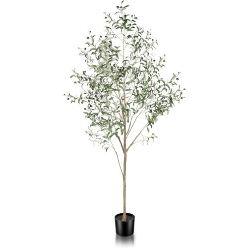 7ft Faux Olive Tree - Tall Fake Olive Silk Trees with Planter Natural Olive Branches and Realistic Leaves, Large Artificial Olive Tree Plant for Home Office Living Room Decor Indoor