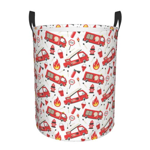 Large Laundry Basket with Handles - Fire Truck Baby Kids Dirty Clothes Laundry Hamper