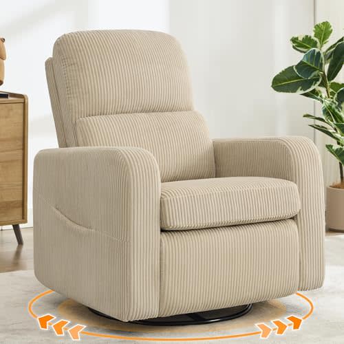 AEMEIOS Swivel Rocker Recliner, Oversized Manual Nursery Glider Rocking Recliner Chair with Removable Cushion, Upholstered Boucle Swivel Reclining Chair for Nursery Living Room Bedroom (Velvet Camel)