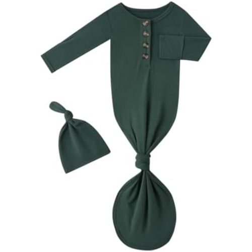 Newborn Baby Boys Girls Knotted Gown Headband/Hat Set Clothes Bamboo Viscose Soft Sleeper Sleep Gown with Mittens