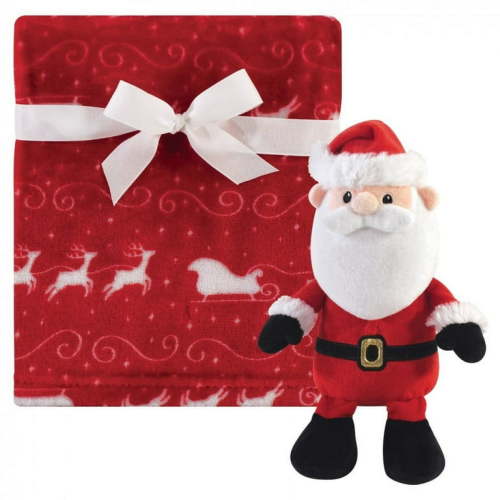 Hudson Baby Infant Plush Blanket with Toy, Santa, One Size