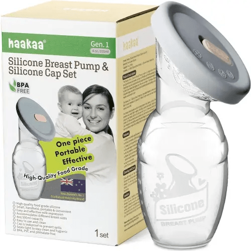 haakaa Manual Breast Pump Breastfeeding Pump with Food Grade Silicone Cap (Grey) 4oz/100ml