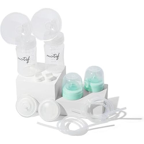 Motif Medical Luna Double Breast Pump Replacement Parts - Breast Pump Parts W/Bottles, Nipples, Tubing, Valves, Breast Shields (24mm), Diaphragms, Connectors & More - Safe Easy-to-Use Breast Pump Kit