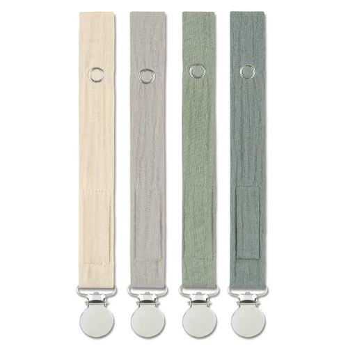 Baby Pacifier Clip Leash Holder Unisex for 4 Pack Gift Set with Neutral Solid Colors ;Soft Linen Pacifier Clips ; Fabric Pacifier Strap with Clip Keeps Pacifiers & Teethers in Place
