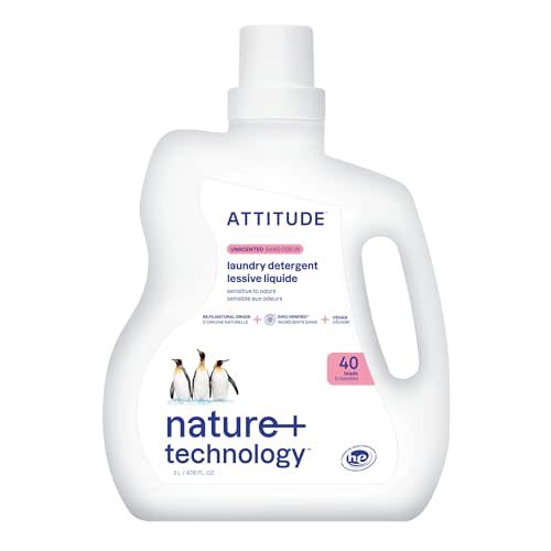ATTITUDE Liquid Laundry Detergent, EWG Verified Laundry Soap, HE Compatible, Vegan and Plant Based Products, Cruelty-Free, Unscented, 40 Loads, 67.6 Fl Oz