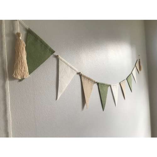 Sage green, beige & natural baby bunting, felt neutral bunting, kids bedroom bunting flags, neutral baby decor, shop wall decor,