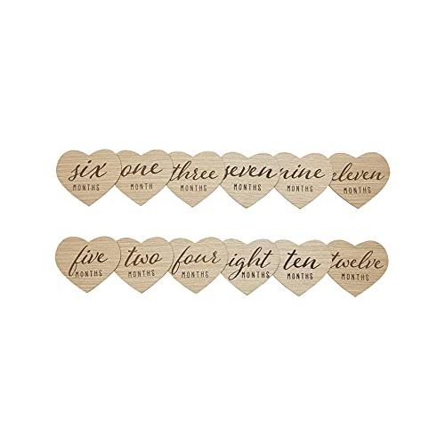 Kate & Milo Heart Shaped Wooden Monthly Milestone Photo Cards, Baby Announcement Cards, Double Sided Photo Prop Milestone Discs, Pregnancy Journey Milestone Markers, Light Wood