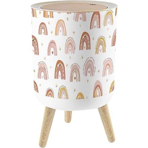 Small Trash Can with Lid Kids boho rainbow modern pastel rainbows Baby boho seamles Garbage Cans 1.8 Gallon Round Wastebasket Dog Proof Trash Can Waste Basket for Bathroom Bedroom Dorm Decor