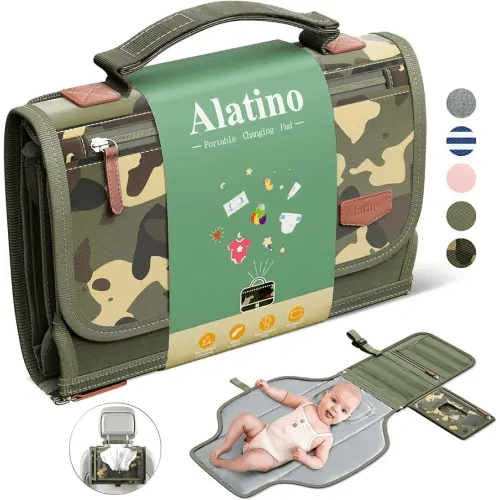 Portable Diaper Changing Pad for Baby, Detachable Travel Changing Pad with Baby Wipes Pocket, Gifts for Baby Shower, Newborn Girls and Boys (Green Camo)