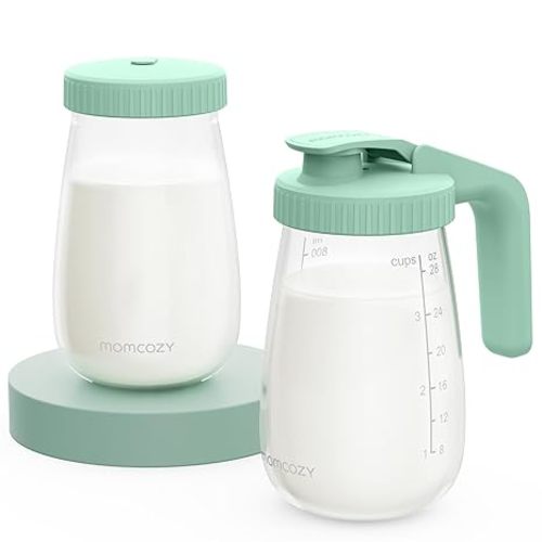 Momcozy Glass Breast Milk Pitcher, Milk Storage Container with Flat Lid & Handle Lid, Wide Mouth Leak-Resistant, Baby Formula Pitcher, Heat & Cold Resistant, 2 PCS, 32OZ Each (64OZ Total)