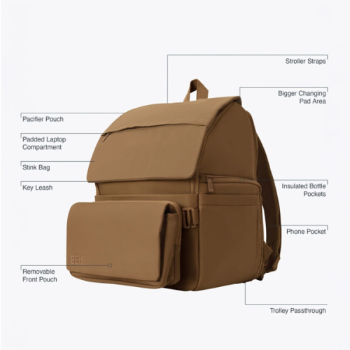 BÉIS 'The Ultimate Diaper Backpack' in Camel - Diaper Bag Backpack in Camel Brown