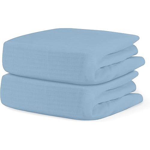 Newton Baby Organic Fitted Crib Sheets (2-Pack) - Ultra Breathable and Soft, 100% Organic Muslin Cotton, SkyBlue, Fits All Standard Cribs