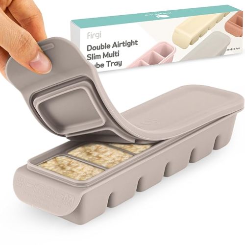 1 oz/6 Sections Silicone Ice Cube Freezer Tray with Lid, 100% Food-Grade Platinum Silicone,Leak Resistance & Dishwasher Safe for Baby Food Prep,Breast Milk,Purees - Korean Made, Gray