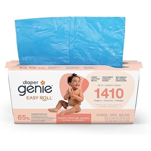 Diaper Genie Easy Roll Refill | 30 Clean Laundry Scent Bags | 65% PCR Film | Fits Platinum, Signature & Deluxe