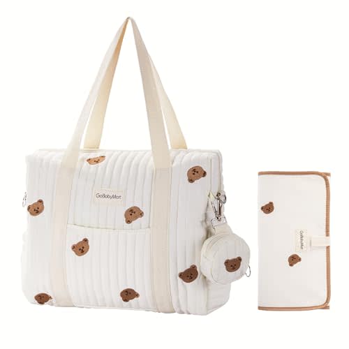 GOBABYMART Large Diaper Bag Tote, Maternity Travel diaper tote, Multifunction baby bag, Baby Nappy Bags, Messenger bag (Medium - Bears)