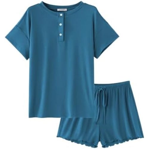 Ekouaer Womens Pajama Sets 2 Piece Pjs Short Sleeve Lounge Set Soft Comfy Sleepwear Loungewear S-XXL