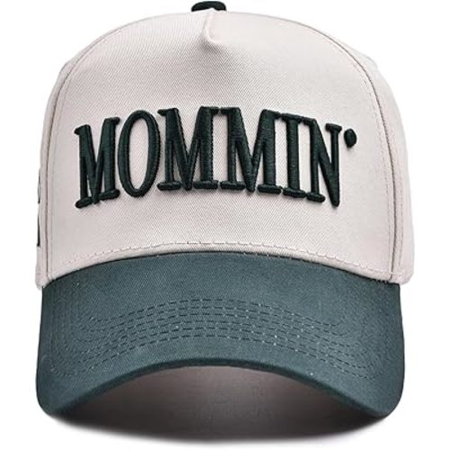 Vintage Two-Tone Women's Baseball Cap, Canvas Trucker Hat, Ponytail Hat, Adjustable Cap with Mommin Embroidery for Outdoor