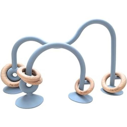Montessori Silicone Baby Teething Toy with Suction Cups for Infant Toddler Ages 6M+, BPA Free (Dusty Blue)