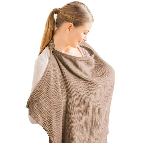 Muslin 100% Cotton Nursing Cover with Rigid Hoop, Breathable Breastfeeding Apron, Multi-use Canopy for Baby